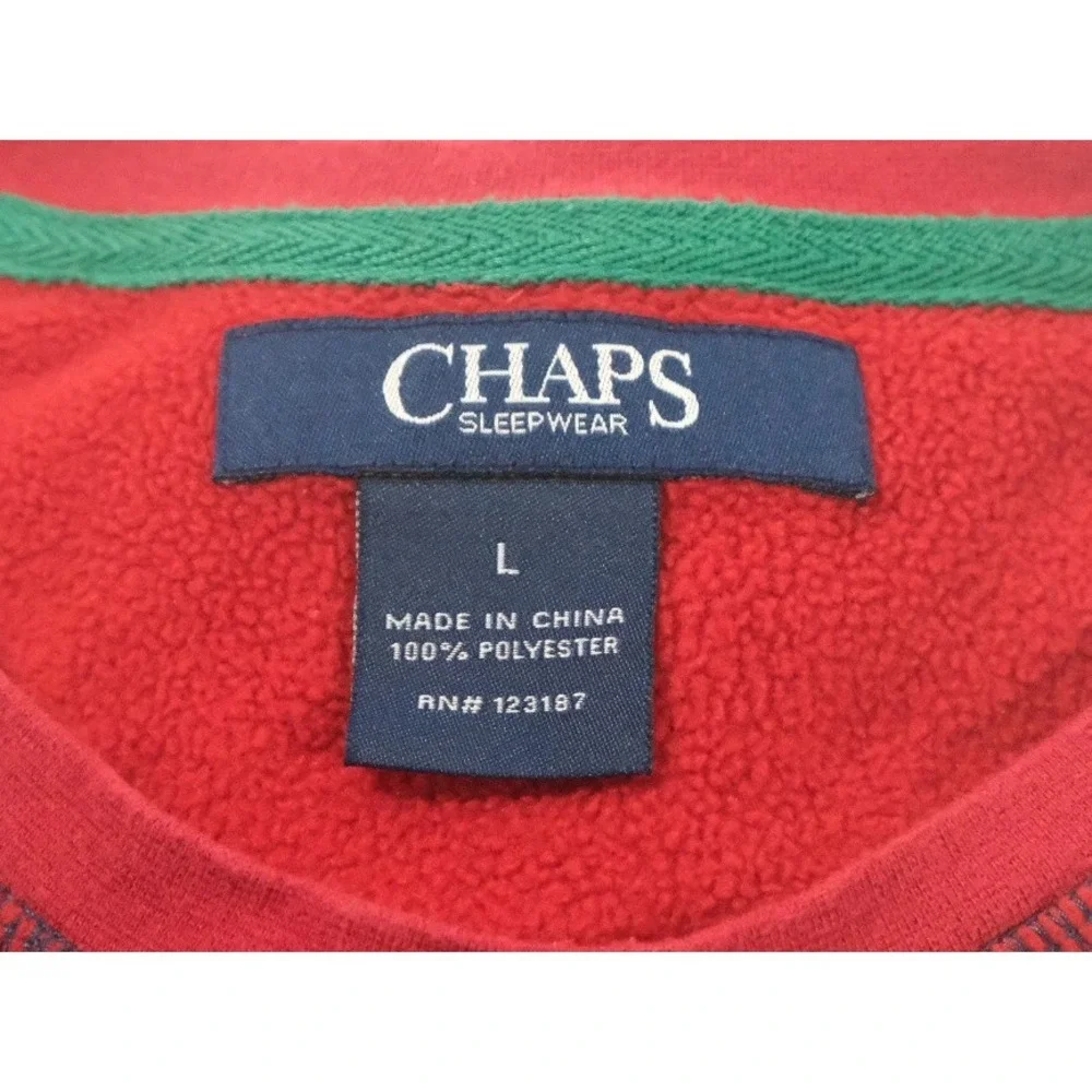 Chaps Sleepwear Top Mens L Red Fleece Long Sleeve Crew Neck Solid Pajama Shirt